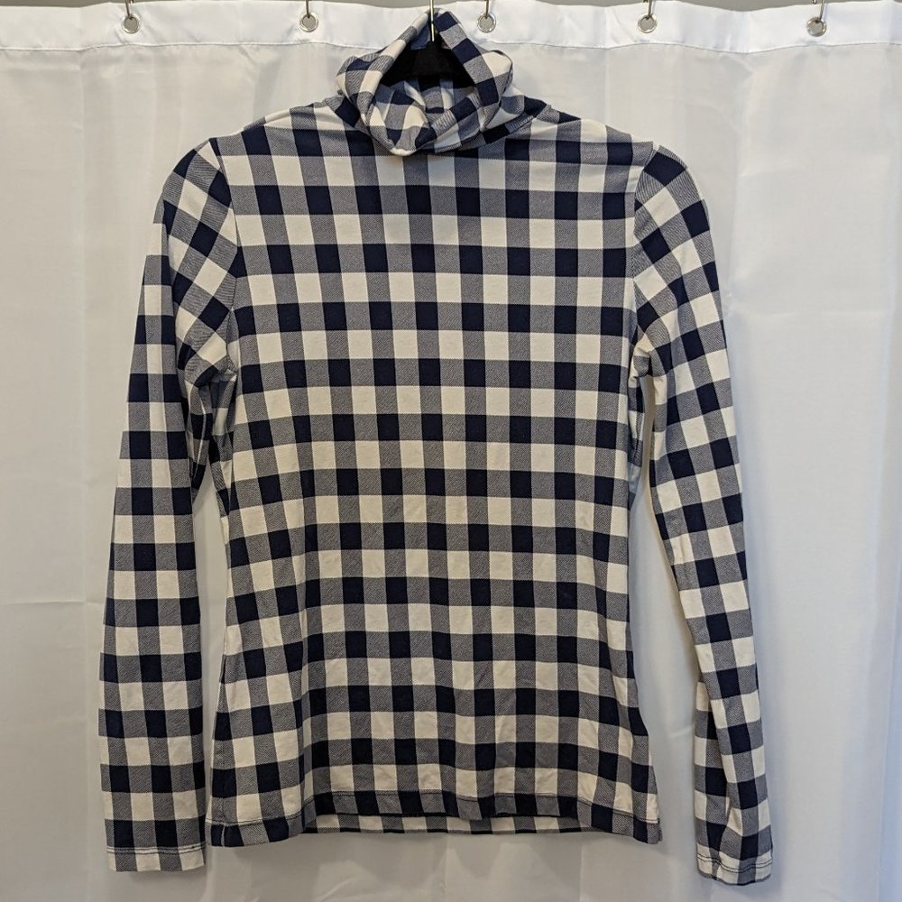 Lands' End Navy & White Plaid Turtleneck Long-Sleeve Tee | XS
